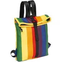 NEW REBELS Cityrucksack kleiner Roll Up RollTop Kurier Rucksack Mart, Los Angeles, wasserabweisendes Planenmaterial, Regenbogen