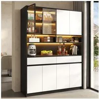 Merax Hochschrank mit LED-Beleuchtung, Glasvitrine, offenen Ablagen & Stauraum (1-St., 120 x 38 x 160 cm (L x B x H) Wohnzimmerschrank Sideboard Schrank mit APP-gesteuerter RGB LED