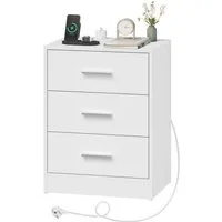 Woltu Nachttisch (1-St), mit Ladefunktion, Steckdose, 3 Schubladen, Modern