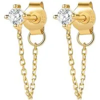 Dear Me Paar Ohrhänger mit Diamanten Zusammenhalt, 585 Echtgold, Moderne Damen Kettenohrringe, 14 Karat Gold