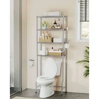 SONGMICS Badregal Badezimmerregal, 4-stöckiges Toilettenregal, verstellbare Ablagen Toilettenpapierhalter