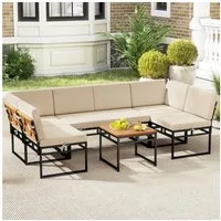 COSTWAY Gartenlounge-Set, 6 tlg. Gartenmöbel Set mit Sofa & Tisch, Kissen