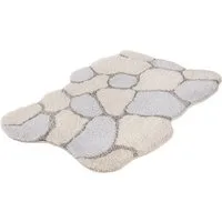 Kleine Wolke Badematte Brick, Höhe 22 mm, rutschhemmend beschichtet, fußbodenheizungsgeeignet, Polyester, rechteckig, Zweifarbiger Stein-Look in Creme & Grau mit geschwungenen Formen
