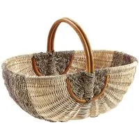 Kobolo Einkaufskorb Rattankorb natur mit braunem Seegras, 8 l