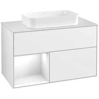 Villeroy und Boch Finion Waschtischunterschrank F241GFGF 100x60,3cm, Abdeckplatte white matt, Regal links Glossy white lacquer, Glossy white lacquer