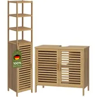 Bellamio Badmöbel-Set Newa aus Bambus, lackiert, (2er-Set, 1x Waschbeckenunterschrank, 1x Hochschrank), in verschiedenen Set-Kombinationen erhältlich