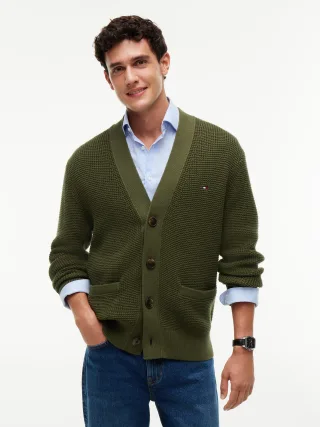 WAFFLE STRUCTURE CARDIGAN Huntsman Green - Gr. - M