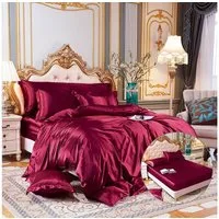 DEBAIJIA Bettdecke, Kopfkissen + Topper Satin Seide Bedding 4 teilig Bettwäsche Set Bettbezug Atmungsaktiv