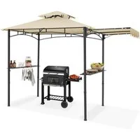 tectake Pavillon Grillpavillon, inklusive 8 Heringen und 6 Haken, 316 x 150 x 250 cm, mit 2 Seitenteilen, (Grillüberdachung Maracaibo, in Sand), wetterfest mit UV-Schutz, klappbare Markise, seitliche Gitterablagen