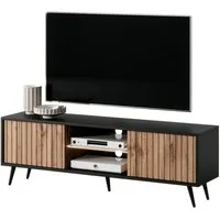 Selsey TV-Schrank BELLO mit schwarzen Füßen, Lamellenfronten und LED, 135 cm