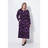 Ulla Popken Maxikleid Maxikleid Blüten A-Linie Rundhals Langarm Taschen
