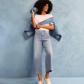 Recover Culotte-Jeans High Waist in Petite-Größe, Damen, size: petite, Blau, Baumwolle/Elasthan, by Lands' End
