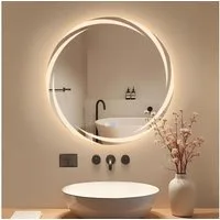 ZMH Badspiegel rund mit Beleuchtung, LED Badezimmerspiegel 3 Lichtfarben dimmbar, Touch-Schalter, Anti-Beschlag, Wandspiegel