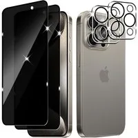 MSM Displayschutzglas 4in1 Schutzglas für iPhone 15 Pro Max Panzerfolie Blickschutz Anty-Spy