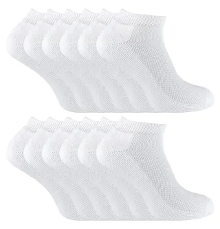 12 Paar Multipack Kinder Bambus-Trainersocken | Sock Snob | Schwarz oder Weiß Low Cut Running Socken für Jungen & Mädchen - Weiß