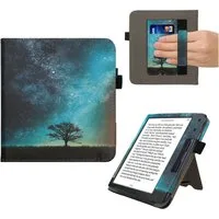 kwmobile Schutz-Set Flip Schutzhülle für Kobo Kobo Libra Colour / Tolino Vision Color, Handschlaufe - Cover Galaxie Baum Wiese Design
