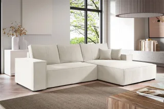 Ecksofa Schlafsofa LEVIO Stoff ARAGON Weiß Ottomane Rechts