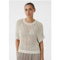 comma Kurzarmpullover Strickpullover Loose-Fit-Strickpullover mit Pailletten und kurzen Ärmeln