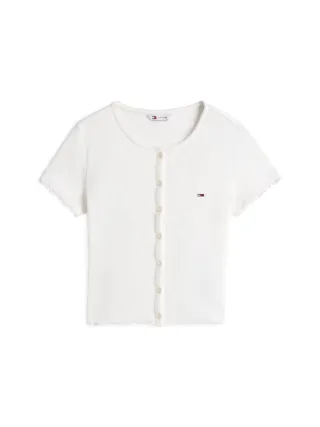 Tommy Jeans - Rippstruktur T-Shirt weiß - Gr. - M