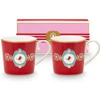 PiP Studio Becher Love Birds Medallion Red Henkelbecher Small 0,15l Set2, Porzellan