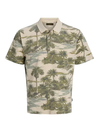 JACK&JONES - JPRBLUHAWAII AOP SS POLO Gray Sand - Gr. - S