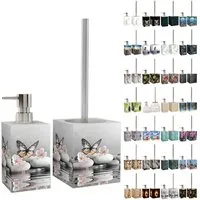 Sanilo Badaccessoire-Set mit Motiv, viele schöne Seifenspender und WC Bürsten zur Auswahl, Klobürste mit auswechselbaren Bürstenkopf, 2 tlg., 2-tlg., Desinfektionsspender mit stabiler Pumpe, hochwertig & modern