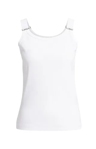 Yaya - Geripptes Tanktop mit Ring-Details am Träger weiß - Gr. - L