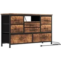 GarveeMore TV-Schrank Breites Sideboard Mehrzweckschrank Kommode mit 8 tiefen Schubladen Media-Board Stauraumschrank mit Steckdose, USB-Anschluss und RGB-LED