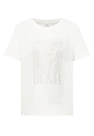 CECIL - T-Shirt mit Rundhals und Folienprint vanilla white - Gr. - S
