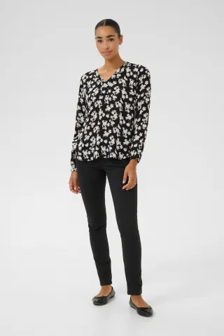 Langarm-Bluse Regular fit Black/Turtledove Flower Print floral