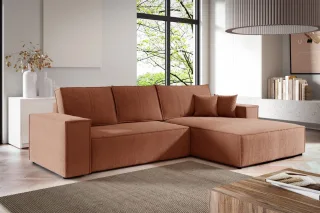 Ecksofa Schlafsofa LEVIO Stoff ARAGON Altrosa Ottomane Rechts