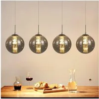 ZMH Pendelleuchte Esstisch 150CM Höhenverstellbar Pendellampe Kronleuchte Wohnzimmer, Glaskugel Hochwertige Design, LED wechselbar, 4-Flammig Grau Esszimmerlampe Schlafzimmer
