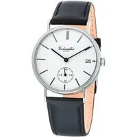 Eichmüller Quarzuhr elegante Herren-Armbanduhr, kleines Gehäuse, 3037-04, weißes Zifferblatt, schwarzes Lederarmband, 37 mm