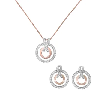 Orphelia 'Azalea' Damen 925 Sterling Silber Set: Kettenanhänger + Ohrringe - Silber/Rose SET-7095/1