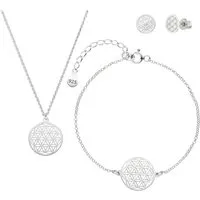 SCHOSCHON Schmuckset Blume des Lebens Schmuckset Halskette Ohrstecker Armband 925 Silber, zierliches Lebensblume Schmuck-Set