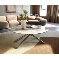 DELIFE Couchtisch Edge, Rund 90x90 cm Keramik Minas Melange Sarity Metall Effektfinish Titan