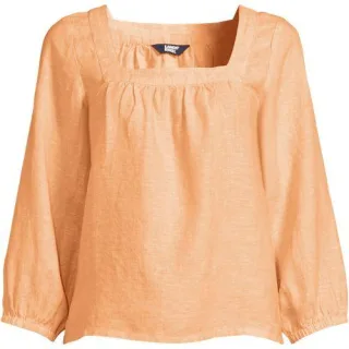 Leinen-Bauernbluse mit 3/4-Ärmeln für Damen in Plus-Größe, Damen, size: plus, Grün, Leinen, by Lands' End