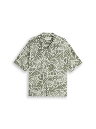 Denim Tom Tailor - Loose Fit Resort Kurzarmhemd mit Muster green abstract leaf print - Gr. - M