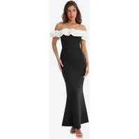 Imily Bela Maxikleid Damen Off-Shoulder Mermaid mit Rüschen Elegant Abendkleid (Packung, 1-tlg., 1per-Pack) mit voluminöser weißer Rüschen