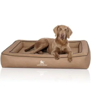 Knuffelwuff Orthopädisches Hundebett aus Laser gestepptem Kunstleder Montego braun/ beige M-L