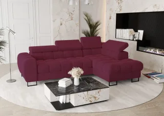 Ecksofa Schlafsofa BASTIEN in Stoff Terra Bordeauxrot Ottomane Rechts