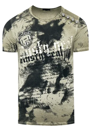 T-Shirt Verwaschen mit Logo Print und Knopfleiste