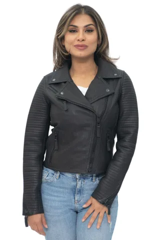 Damen Leder Matt Vintage Brando Bikerjacke-Taipei