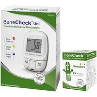 BeneCheck Harnsäure-Messgerät Premium, Harnsäuremessgerät komplettset, Ink. 35 Tetsteifen, 10 Lanzetten und Lanzettiergerät, Gicht Behandlung