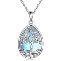 LuxusKollektion Kette mit Anhänger 925 Sterling Silber Mondstein Baum des Lebens Halskette Damen