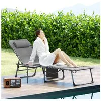 Outsunny Gartenliege mit Kopfkissen, 5-Fach verstellbare Rückenlehne, Liegestuhl, 1 St., Sonnenliege, für Garten Outdoor Strand Pool Grau