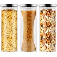 Simloveve Vorratsglas Vorratsgläser mit Deckel, robustes Borosilikatglas, stapelbare, Glas, (3-tlg., 3er-set Vorratsdosen), BPA-frei, Struktur und Ordnung in der Küche, lange Lebensmittelfrische