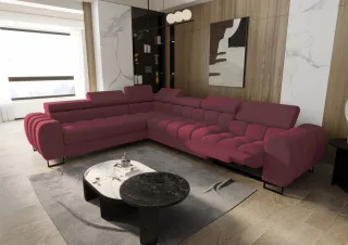 Ecksofa Schlafsofa BASTIEN RELAX in Stoff Gemma Bordeaux Ottomane Links