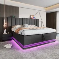 REDOM Polsterbett Stauraumbett mit Lattenrost (Doppelbett, Funktionsbett mit Bettkasten und Lattenrost, 1-tlg., 180×200cm, ohne Matratze), mit App-Steuerung LED und USB-C Ladefunktion