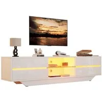 Merax Lowboard mit LED Beleuchtung & RGB App-Steuerung (Fernsehtisch 160 x 35 x 44,5 cm, 1 St), Hochglanz TV-Schrank mit 2 Klapptüren, Ablagefach & Stauraum